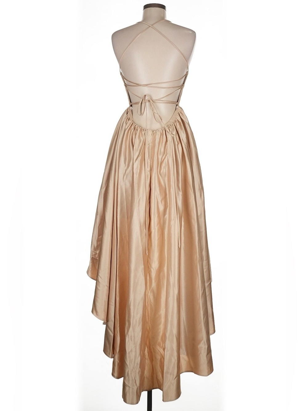 JJ’s House Champagne Satin High-Low Lace-Up Open Back Cocktail Dress | 6 - Picture 5 of 7
